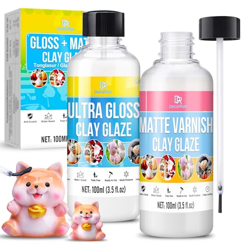 Air Dry Clay Glaze Kit - 7oz Polymer Clay Glaze & Varnish for Air Dry Clay - High Gloss & Matte Sealant, Waterproof, Scratch-Resistant Finish for Pottery, Sculptures & Ceramics, Non-Toxic Clay Gloss