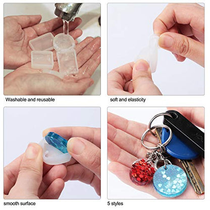 WILLBOND 67 Pieces Resin Keychain Mold Silicone with Hole, Resin Molds Silicone Keychains Making Kit with Keychain Rings Dried Flower Round Sequins for Keychains Pendant Jewelry Making Supplies