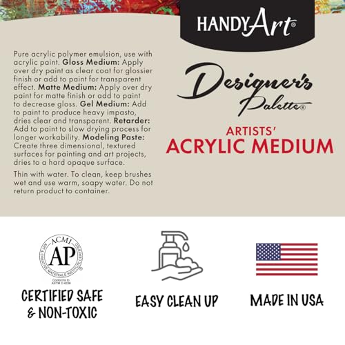 Handy Art Acrylic Matte Medium, 16 oz, Transparent Matte Clear Coat Finish | Enhances Flow, Viscosity for Glazing, Pouring, Acrylic Painting & Blending, Certified Safe & AP Non-Toxic, Made in USA - color: Matte Medium, size: 16 Fl Oz