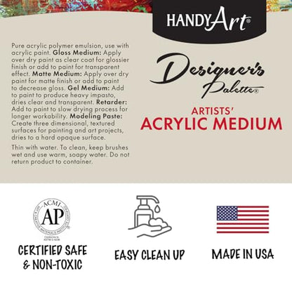 Handy Art Acrylic Matte Medium, 16 oz, Transparent Matte Clear Coat Finish | Enhances Flow, Viscosity for Glazing, Pouring, Acrylic Painting & Blending, Certified Safe & AP Non-Toxic, Made in USA - color: Matte Medium, size: 16 Fl Oz