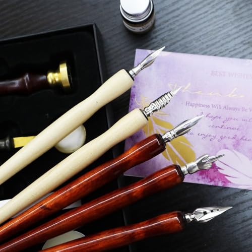 6Pcs Comic Dip Pen Holders Sandalwood Pen Nib Holders Dual Color Handles for Manga Sketching Calligraphy Hand Lettering Artists