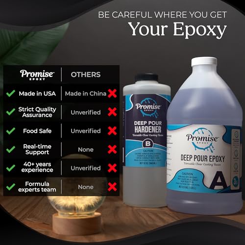 Promise Epoxy Deep Pour Epoxy Resin Kit 3 Quart - Food Safe, Clear Casting, Ideal for River Tables, Castings & DIY Projects - Low Odor, High-Gloss Finish, Up to 4" Pouring Depth - size: 3 Quart