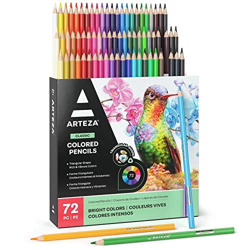 ARTEZA Colored Pencils for Adults, 72 Color Pencils, Triangular Drawing Pencils for Artists, Art Supplies for Illustrating and Sketching - style: Colored