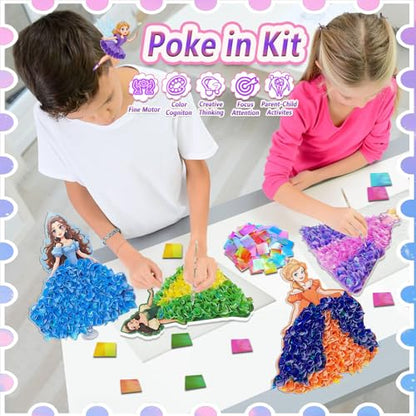 JRD&BS WINL Poke in Art Kit for Kids Toys Age 3-12 Year Old 3D Creative Princesses for Girls Birthday Gifts for 3 4 5 6 7 8 9Year Old Boy DIY Craft Art Kit for Teens Beginner Kids(Princesses) - style: princess