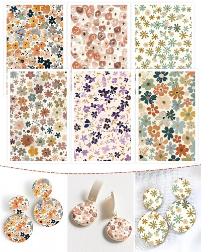 Puocaon Flower Clay Transfer Paper - 18 Pcs Vintage Flower Art Design Transfer Sheets for Polymer Clay Colorful Floral Earrings Design Jewelry Making - color: orange flower