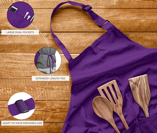 Utopia Kitchen 10 Pack Bib Apron Adjustable with 2 Pockets, Water and Oil Resistant, Cooking Kitchen Chef Apron for Women Men - color: Purple