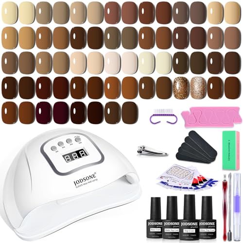 JODSONE Nude Brown Gel Nail Polish Kit 32 Colors Beige Chocolate Caramel with 4 Functional Gel for DIY Nail Art at Home - color: 32KIT-M5M-BMK01-32