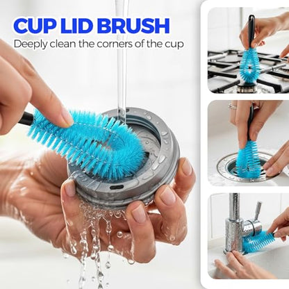 Holikme 6 Pack Bottle Brush Set, 14.5" Long Handle Stainless Steel Bottle Cleaner Brush, Long-Handled 6-in-1 Stainless Steel Bottle Brushes for Water Bottle, Cups, Abrasive Wheel Brushes, Blue