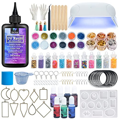 VidaRosa Quick Cure UV Resin Kit with Light - High Gloss, Transparent Casting and Doming for DIY Jewelry, Coatings, and Crafts - size: UV Resin kit with light