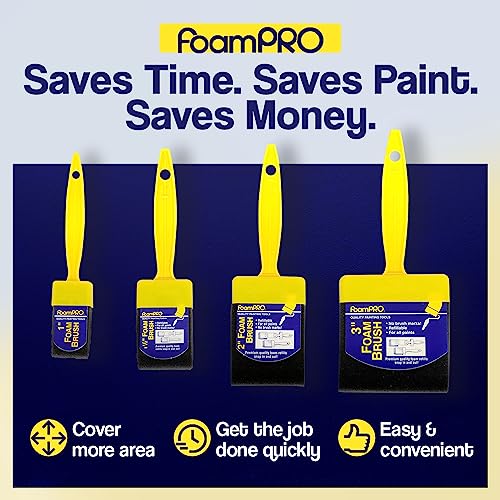 FoamPRO 73-4, 3" Foam Brush With 4 Refills - Premium Quality Paint Brush Set for All Paints, Urethanes, Varnishes, Stains - Effortless Application Foam Brushes- Smooth Finish, Reusable Handles - size: 3 Inch, style: Brush & 4 Refills