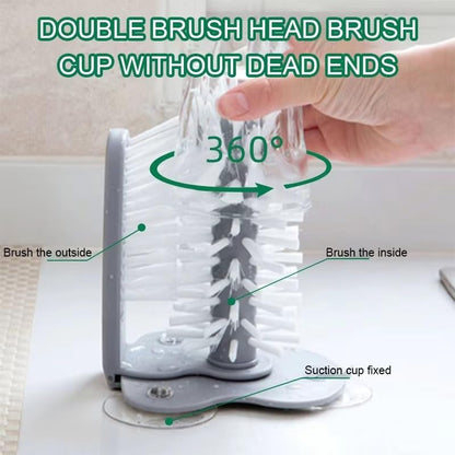 Water Bottle Cleaning Glass Washer Brush Cup Sink Washer Brush with Suction Base Bristle Brush for Beer Cup, Long Leg Cup, Red Wine Glass and More Bar Sink Brushes Cup Brush Bar Kitchen Tool