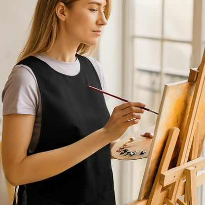 Larrel Cleaning Apron,Smock Apron Cleaning Aprons for Housekeeping Art Smock Painting Aprons for Adults Cobbler Unisex Waterproof Smocks with 2 Deep Pockets Art Smocks for Adults(Black)