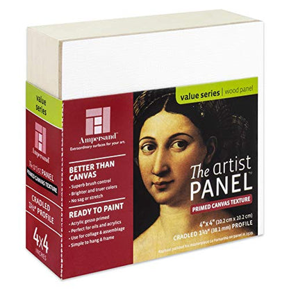 Ampersand Art Supply Wood Gesso Art Painting Panel: Canvas Texture, 1-1/2" Cradled Profile, 4"x4" - size: 4"x4", style: 1-1/2" Cradled