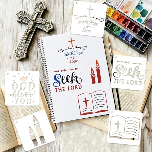 64 Pieces Small Bible Verse Stencils for Painting on Wood, 3 Inch Reusable Christian Stencil for Crafts, Plastic Motivational Quotes Word Template for Wall Rock Sign Canvas Home Decor(Bible) - style: Bible