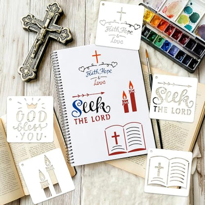 64 Pieces Small Bible Verse Stencils for Painting on Wood, 3 Inch Reusable Christian Stencil for Crafts, Plastic Motivational Quotes Word Template for Wall Rock Sign Canvas Home Decor(Bible) - style: Bible