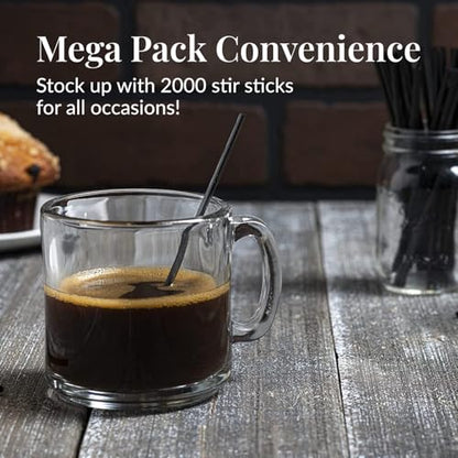 Prestee Plastic Coffee Stirrers, 2000ct, 5" - Plastic Straws, Drinks and Coffee Stir Sticks, Cocktail Swizzle Sticks, Disposable Stir Stick, Drinking Straws for Cocktails (Black) - color: Black, size: 2000 Pack (5'')