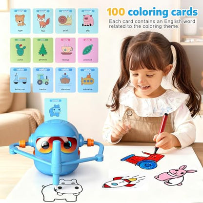 Drawing Robot for Kids,Doodle Bot Machine with 100 Cards,Montessori Painting Learning Toys,Self Voice Interactive Educational Drawing Robots Valentines Day Gifts for Boys Girls 3 4 5 6 7 8 9