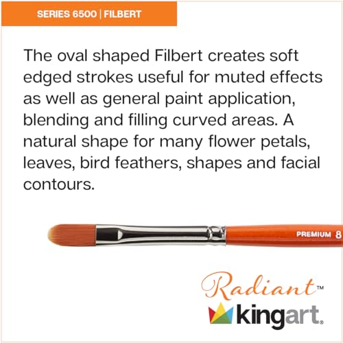 KINGART Premium Radiant 6500-10 Filbert Series Artist Brush, Synthetic Taklon Hair, Short Handle, Acrylic, Oil and Watercolor Painting, Size 10 - size: 10