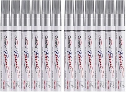 Lesun Silver Paint Pens Markers - 12 Pack Waterproof Oil-Based Paint Pen Set Quick Dry and Permanent Markers for Metal, Rock Painting, Stone, Ceramic, Wood, Fabric, Plastic, Canvas, Glass, Mugs, Tires - color: Silver