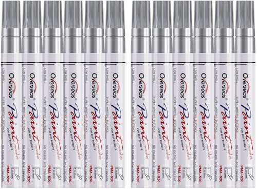 Lesun Silver Paint Pens Markers - 12 Pack Waterproof Oil-Based Paint Pen Set Quick Dry and Permanent Markers for Metal, Rock Painting, Stone, Ceramic, Wood, Fabric, Plastic, Canvas, Glass, Mugs, Tires - color: Silver