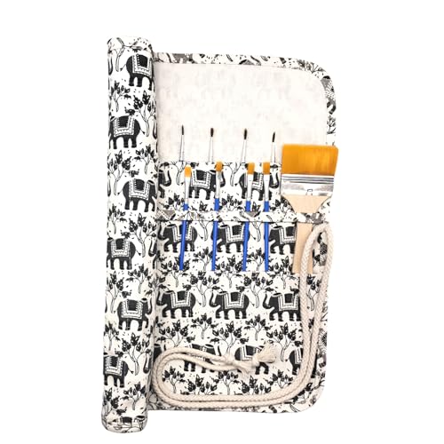 Funny live Paint Brush Holder Art Supplies, Artist Paint Brush & Storage Organizer Roll-Up Case Bag, Protect Acrylic Oil Watercolor Paintbrushes (Gray Baby Elephant 20 Slot Pockets) - color: Gray Baby Elephant 20 Slot Pockets