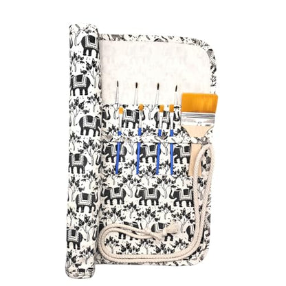 Funny live Paint Brush Holder Art Supplies, Artist Paint Brush & Storage Organizer Roll-Up Case Bag, Protect Acrylic Oil Watercolor Paintbrushes (Gray Baby Elephant 20 Slot Pockets) - color: Gray Baby Elephant 20 Slot Pockets