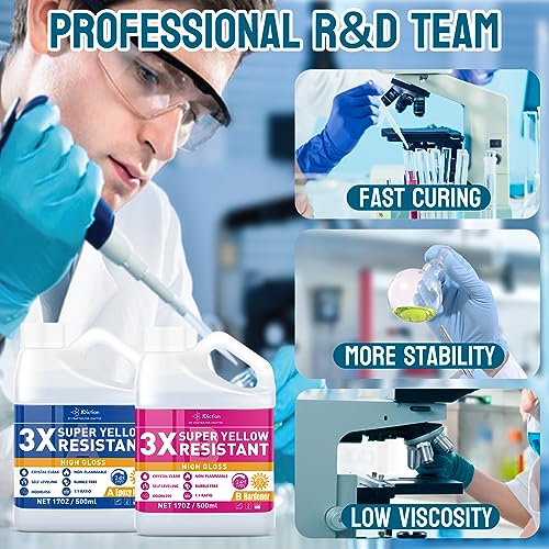 JDiction Epoxy Resin High Gloss 34OZ - 3X Yellowing Resistant Upgrade Formula, Self Leveling Resin and Hardener, Crystal Clear & Bubble Free Coating and Casting Resin for Jewelry, Art, Wood 1:1 Ratio - size: 34 fl oz