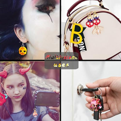 82 PCS Halloween Skull Earring Molds Kits with Holes, 12 Pairs Silicone Resin Molds with 40 Earring Hooks Epoxy for Halloween Decorations Pendants Keychains