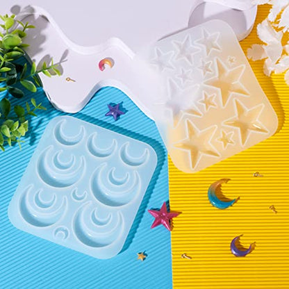 Craftdady 2Pcs Moon Star Pendant Silicone Mold Crescent Moon Resin Jewelry Casting Mold with Screw Eye Pin Peg Bails for DIY Resin Crafts Jewelry Making - color: Whtie, Star & Moon