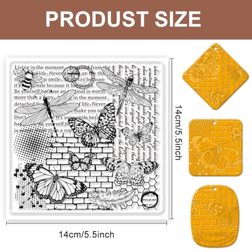 CHGCRAFT Polymer Clay Texture Sheets Butterfly and Dragonfly Silicone Texture Stamp Retro Polymer Clay Texture Pad Sheets Clay Texture Mat for Polymer Clay Making Earrings Jewerly Tools, 5.5x5.5inch - style: Butterfly and Dragonfly