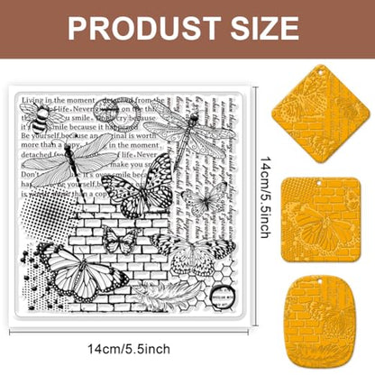 CHGCRAFT Polymer Clay Texture Sheets Butterfly and Dragonfly Silicone Texture Stamp Retro Polymer Clay Texture Pad Sheets Clay Texture Mat for Polymer Clay Making Earrings Jewerly Tools, 5.5x5.5inch - style: Butterfly and Dragonfly