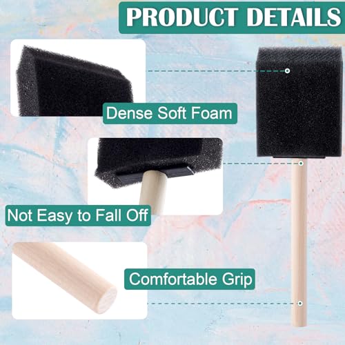 Pndeyo 4pcs 4 Sizes Foam Paint Brushes, Sponge Paintbrushes with Wooden Handle, 1" 2" 3" 4" Sponge Brushes for Painting Staining Varnishes DIY Craft Projects- Black