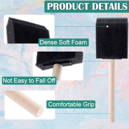 Pndeyo 4pcs 4 Sizes Foam Paint Brushes, Sponge Paintbrushes with Wooden Handle, 1" 2" 3" 4" Sponge Brushes for Painting Staining Varnishes DIY Craft Projects- Black