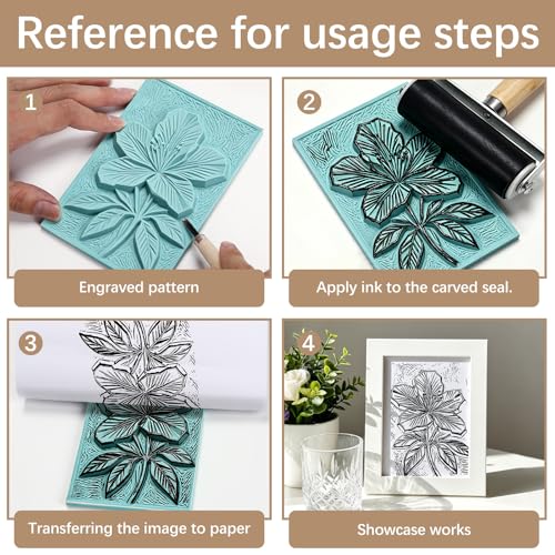 12 Pack 4"x6" Green Soft Rubber Linocut Blocks, Easy to Carve Relief Printing Blocks for Stamp Making, Linocut Printmaking, DIY Art and Hand Craft Projects - color: Green linocut 4x6x0.24in-12pcs