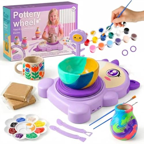 Unicorn Pottery Wheel for Kids,Pottery Wheel Arts and Crafts Kit with 2 Pack Air Dry Clay,Painting Tools & DIY Bracelet Making Supplies,Pottery Kit for Girls & Boys Age 6-14,Christmas & Birthday Gifts