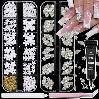 Nail Art Charms with Rhinestones Glue Gel White Flatback Pearls Luxurious Nail Charms Supplies Accessories Gold Steel Ball Nails Gems Jewelry Pearls for Women Nails Design - color: Colorful-08