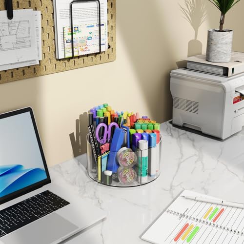 Mefirt Acrylic Pen Holder, 2 Pack 360 Rotating Organizer With 6 Compartments, Desk Office Storage for 800 Pens, Markers, Crayons and Art Supplies - style: Clear-Large 2 PACK