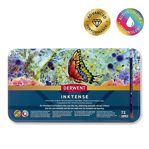 Derwent Coloured Pencils, Inktense Ink Pencils, Drawing, Art, Metal Tin, 72 Count (2301843) - size: 72 Count (Pack of 1)