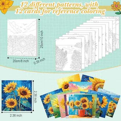 Engrowtic 12 Pcs 8 x 10'' Sunflower Flower Pre Drawn Canvas to Paint Pre Printed Sketched Canvas for Adult Ladies Paint Art Party Favor Board Set for Craft(Bright Style) - style: Bright Style