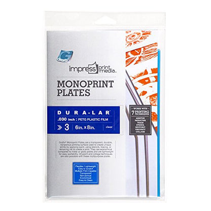 Grafix Impress Print Media Monoprint Plate – 6" x 8”, Pack of 3 – Transparent, Lightweight, Non-Porous .030” Dura-Lar Monoprinting Surface, Economical Alternative to Metal or Glass Plates - size: 6" x 8", style: Clear, Pack of 3
