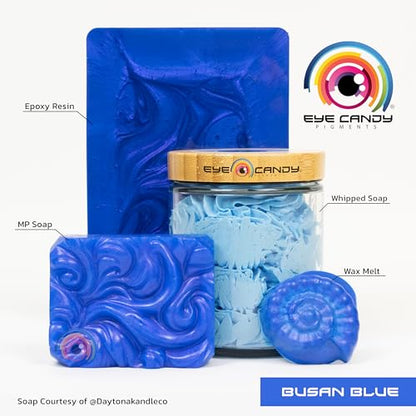 Eye Candy Pigments Premium Blue Mica Powder - Busan Blue (50gr) - for Epoxy, Resin, Soap, Paint, Woodworking, Acrylic Pouring, Bath Bombs, Fishing Lures - DIY Arts and Crafts Additive - color: Busan Blue