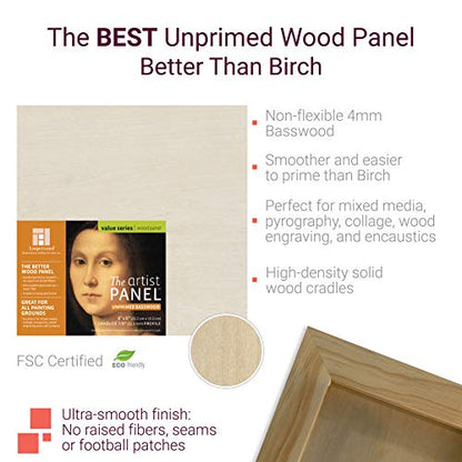 Ampersand Art Supply Unprimed Basswood Artist Panel, 1-1/2" Cradled Profile, 18"x24" - size: 18"x24", style: 1-1/2" Cradled