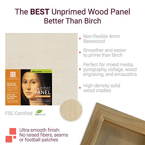 Ampersand Art Supply Unprimed Basswood Artist Panel, 1-1/2" Cradled Profile, 14"x18" - size: 14"x18", style: 1-1/2" Cradled