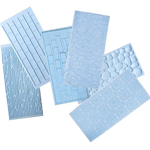 JOERSH 6 Pack Fondant Texture Mats Wood Grain Brick Castle Wall Cobblestone Texture Design Mold Fondant Molds for Clay, Chocolate, Fondant Cake Embossed Impression Sheets