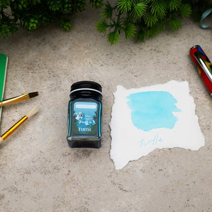 Monteverde Jungle Fountain Pen Ink, 30ml, Turtle (Turquoise) | Animal-inspired fountain pen ink with bold color, smooth flow, and creative writing personality. - color: Turtle (Turquoise)