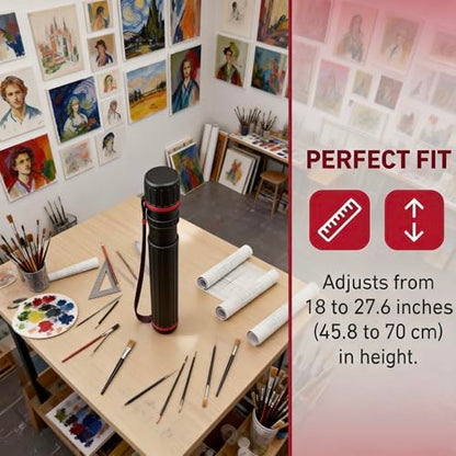 1 Pack Extendable Poster Tube Art & Poster Transport Tube, 17” to 27” Adjustable Poster Roll Tube with Shoulder Strap, Portable Poster Mailing Tube Blueprint Holder for Artworks Drafting Scrolls