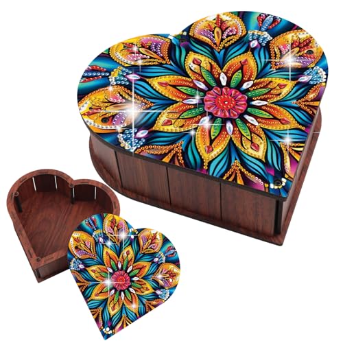 Diamond Art Jewelry Box Kits DIY Heart-Shaped Diamond Painting Wooden Storage Box Large Capacity Organizer Case Diamond Art Gift Box for Valentine's Day Desktop Decoration Storage Cubes - color: Yellow flower