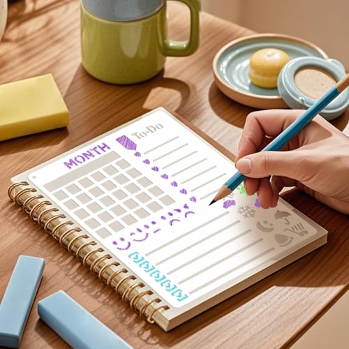 Yazhiji 8 PCS Scrapbook Stencils, Planner Stencils for Junk Journal Notebook Diary Scrapbook DIY Drawing Template Journal Stencil 5.5x6.3 Inch - style: Scrapbook Template