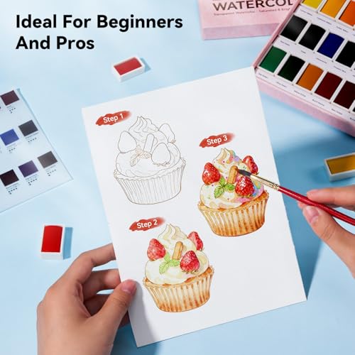 Arrtx Watercolor Paint Set, 24 Full Pans with Vibrant Colors - Non-Toxic, Lightfast Professional Art Supplies Ideal for Sketching, Illustration & Travel Use