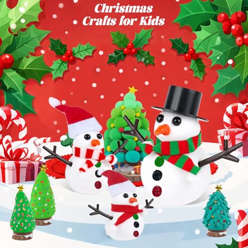 FIIOEOY 24 Pack Build a Snowman & Christmas Trees Clay Kit for Kids – Colorful Air Dry Clay Christmas Craft Set, Modeling Craft DIY Set, 2-in-1 Snowman Tree Activity, Creative Xmas Gift for Boys Girls
